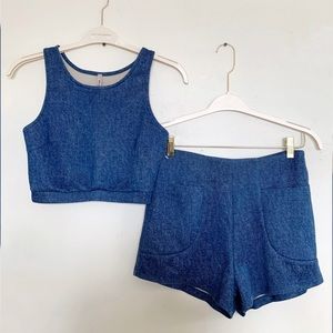 Spring Denim Look Co-Ord Crop Top & Shorts Set